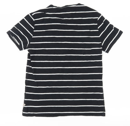 Guess Unisex Black Striped T-Shirt, Size S, Casual Slim Fit
