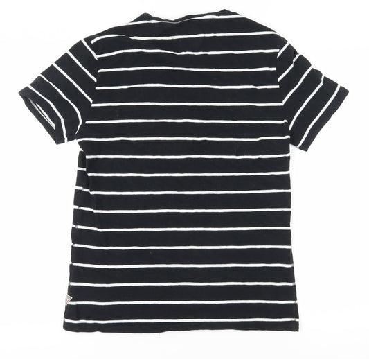 Guess Unisex Black Striped T-Shirt, Size S, Casual Slim Fit