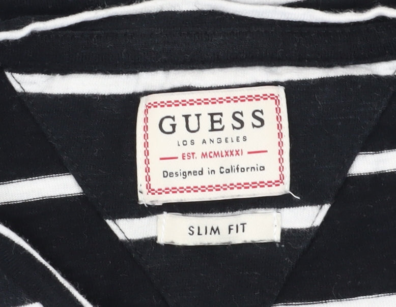 Guess Unisex Black Striped T-Shirt, Size S, Casual Slim Fit