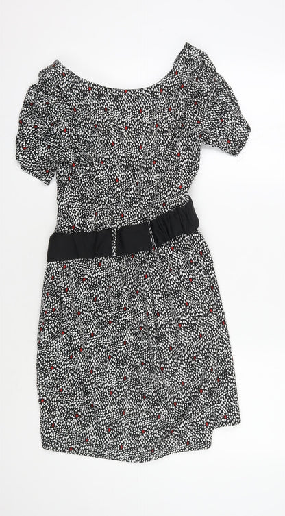 Dunnes Women's Black Floral A-Line Dress Size 12