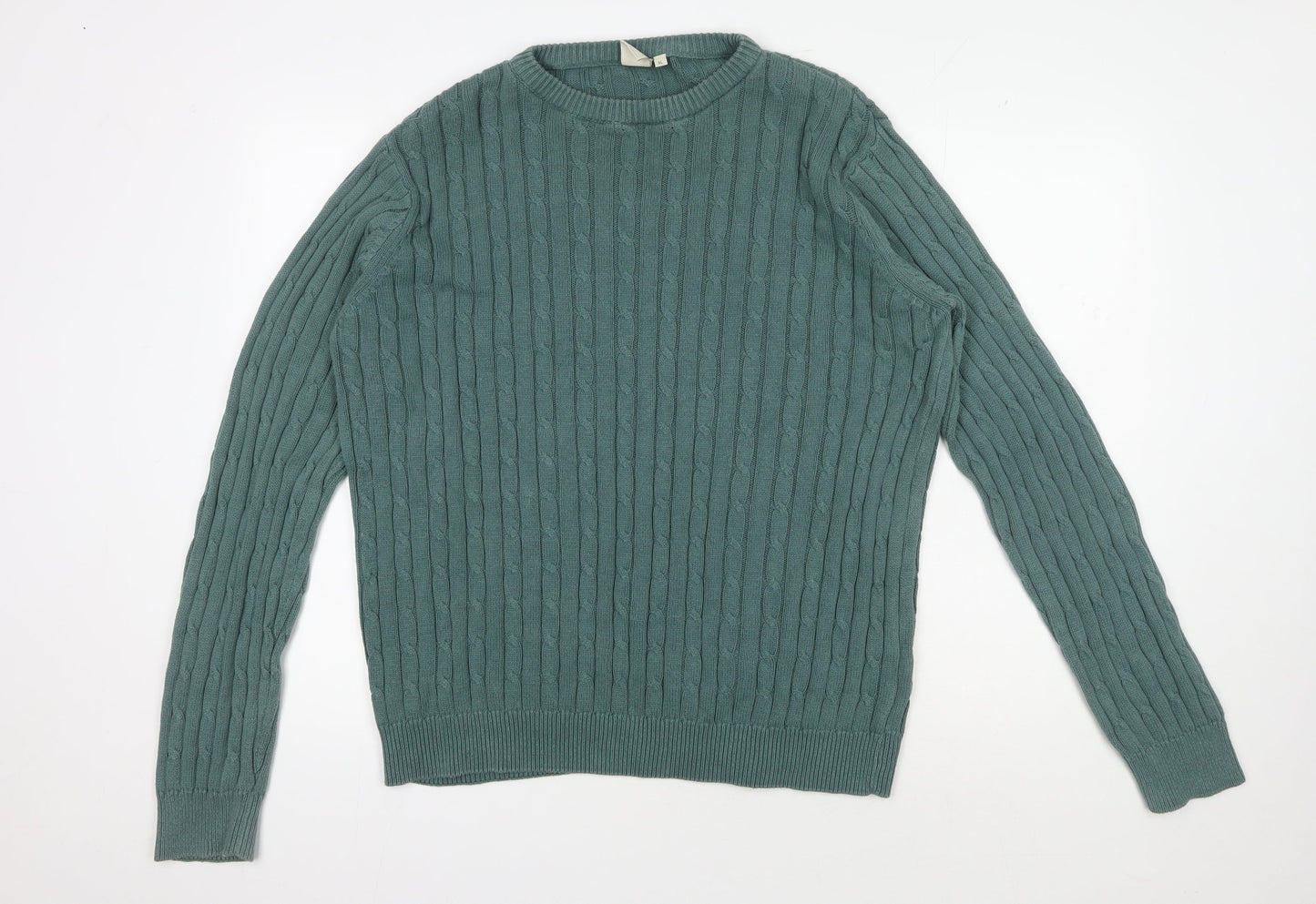 Cotton Traders Men's XL Green Cable-Knit Pullover Jumper