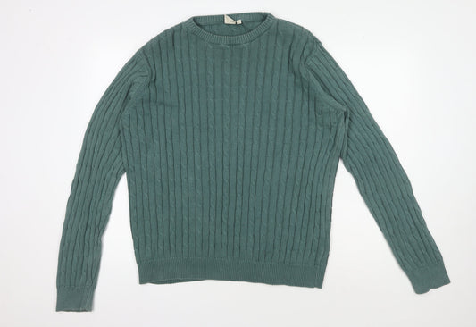 Cotton Traders Men's XL Green Cable-Knit Pullover Jumper