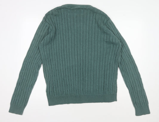 Cotton Traders Men's XL Green Cable-Knit Pullover Jumper