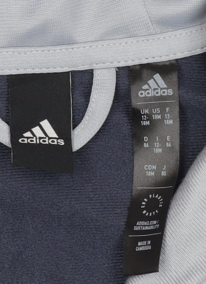 Adidas Boys Blue Grey Colourblock Hoodie, 12-18 Months