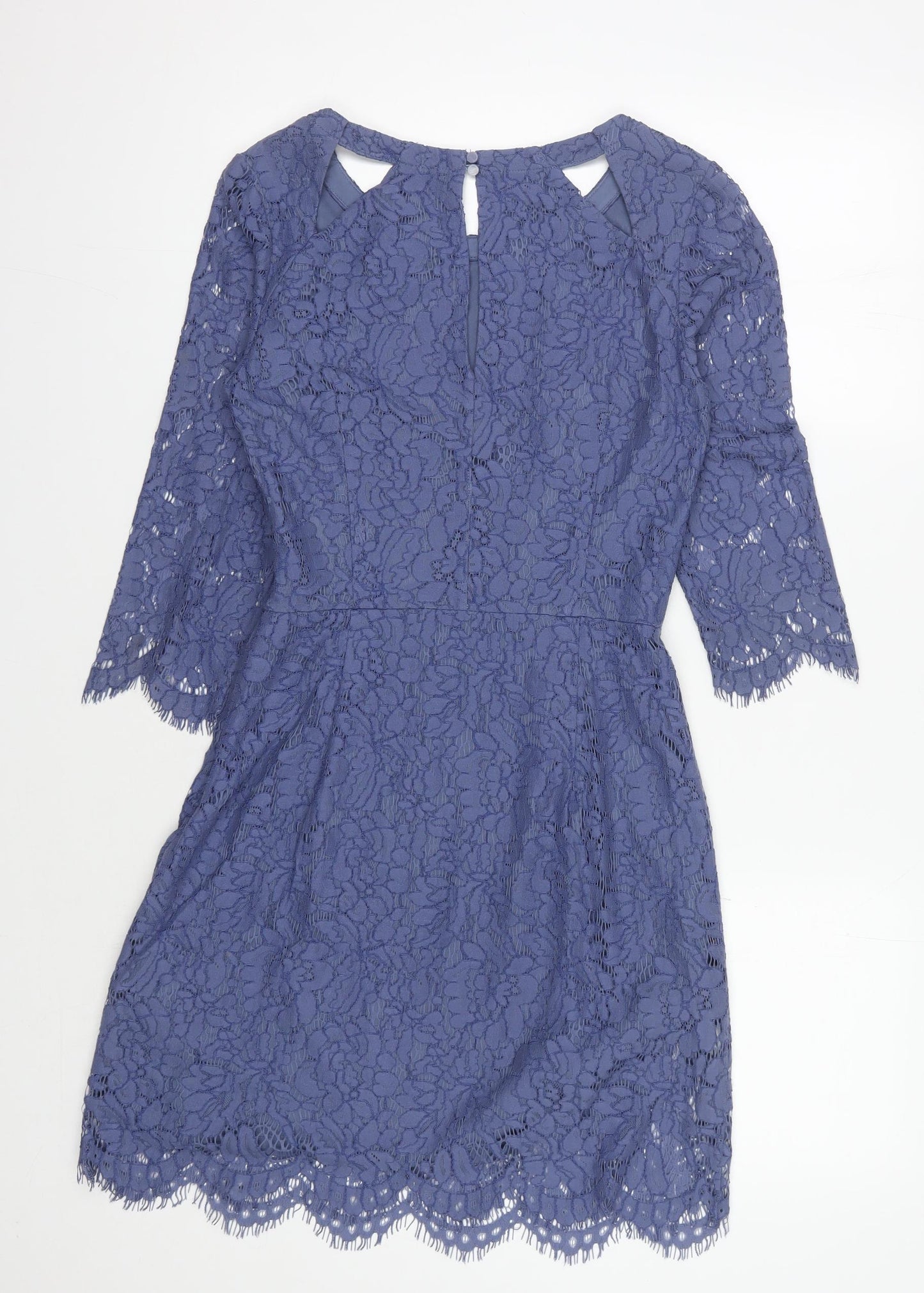 Oliver Bonas Blue A-Line Lace Dress, Size 8, Elegant Evening Wear