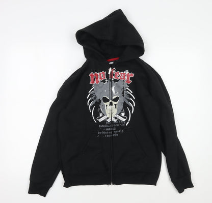 No Fear Boys Black Full Zip Hoodie with Graphic Print - 13 Years