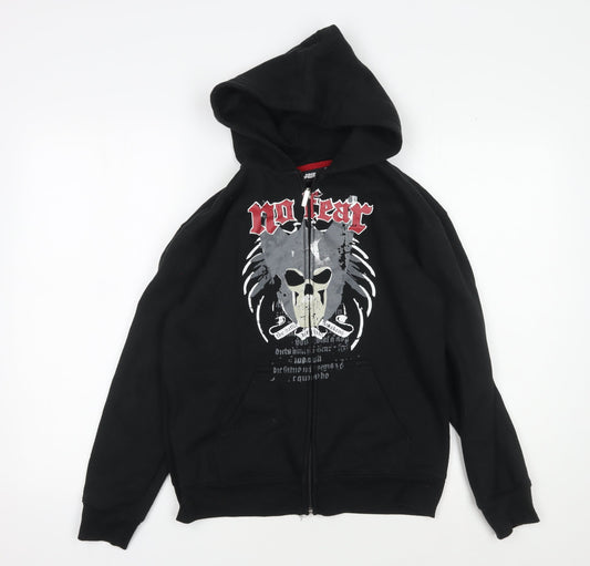 No Fear Boys Black Full Zip Hoodie with Graphic Print - 13 Years