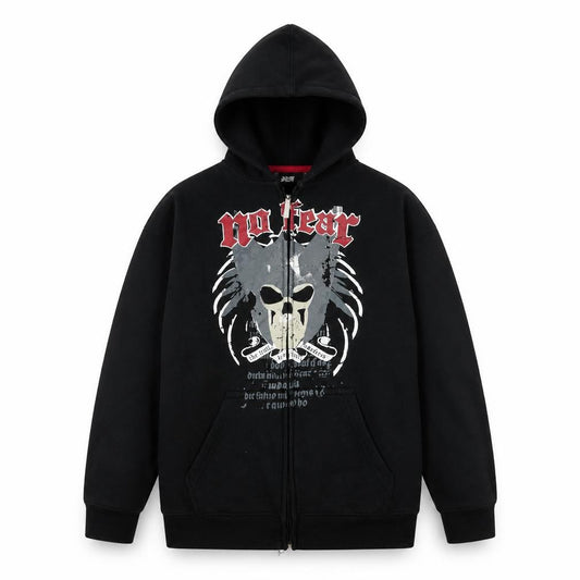 No Fear Boys Black Full Zip Hoodie with Graphic Print - 13 Years