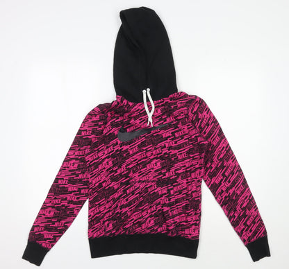 Nike Women's Pink Black Logo Pullover Hoodie Size S