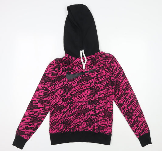 Nike Women's Pink Black Logo Pullover Hoodie Size S
