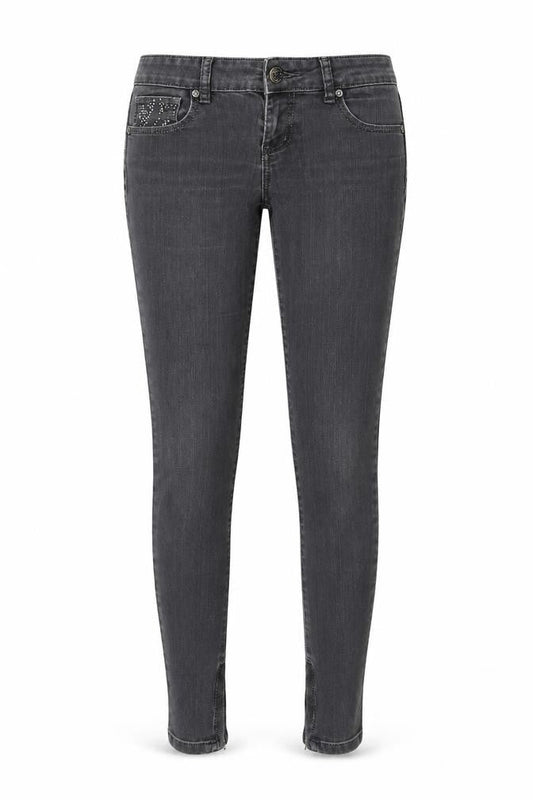 Front view of Guess Women's Black Skinny Jeans, size 8, Stretch Rhinestone
