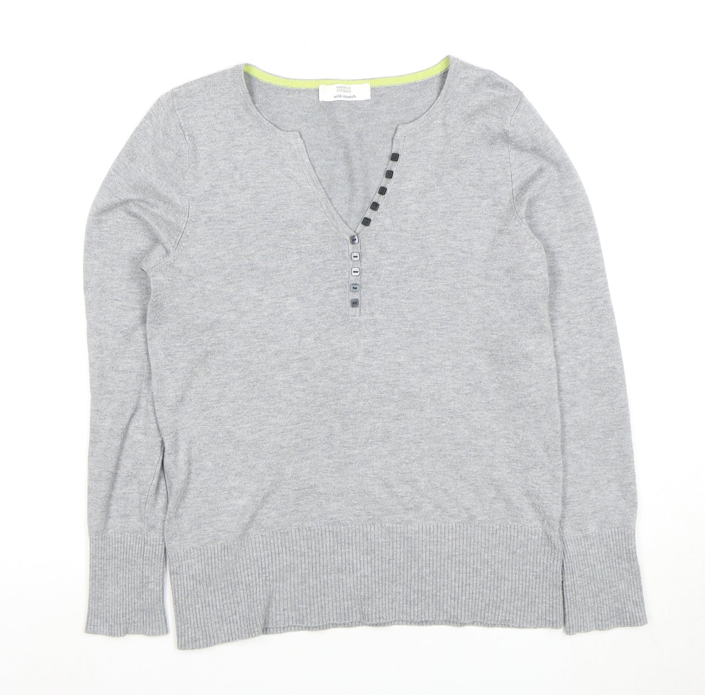 Womens UK Size 10 Marks and Spencer Grey Jersey Button-Up