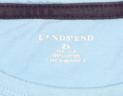 Lands' End Women's Blue Cotton 2XL Long Sleeve T-Shirt