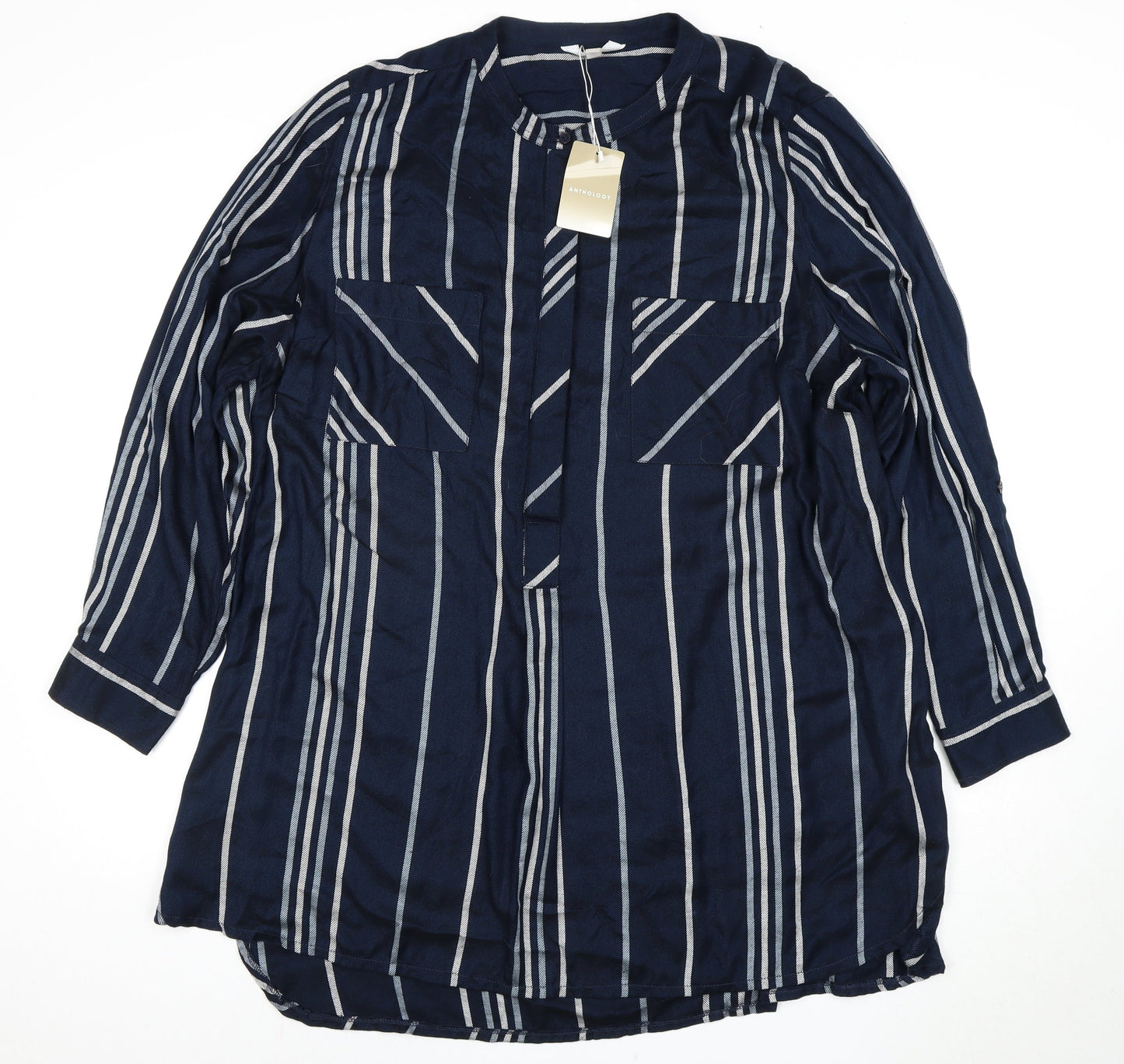 Anthology Women's Blue Striped Button-Up Shirt UK 24