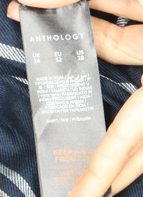 Anthology Women's Blue Striped Button-Up Shirt UK 24