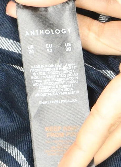 Anthology Women's Blue Striped Button-Up Shirt UK 24