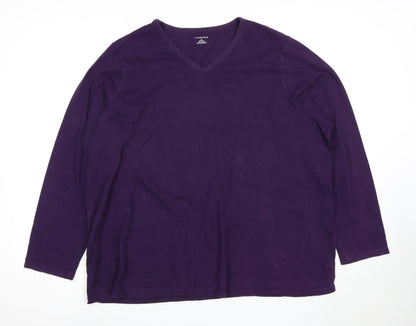 Lands End Women's Purple V-Neck Cotton T-Shirt 2XS