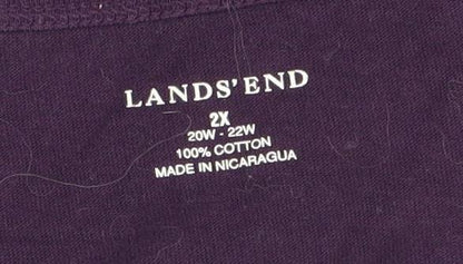 Lands End Women's Purple V-Neck Cotton T-Shirt 2XS