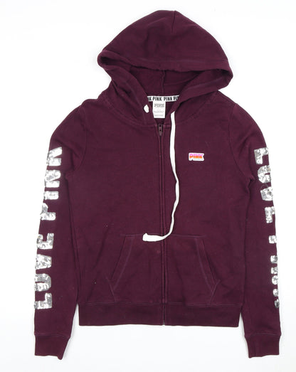 PINK Women's Purple Full Zip Hoodie, S, Sequin Accents