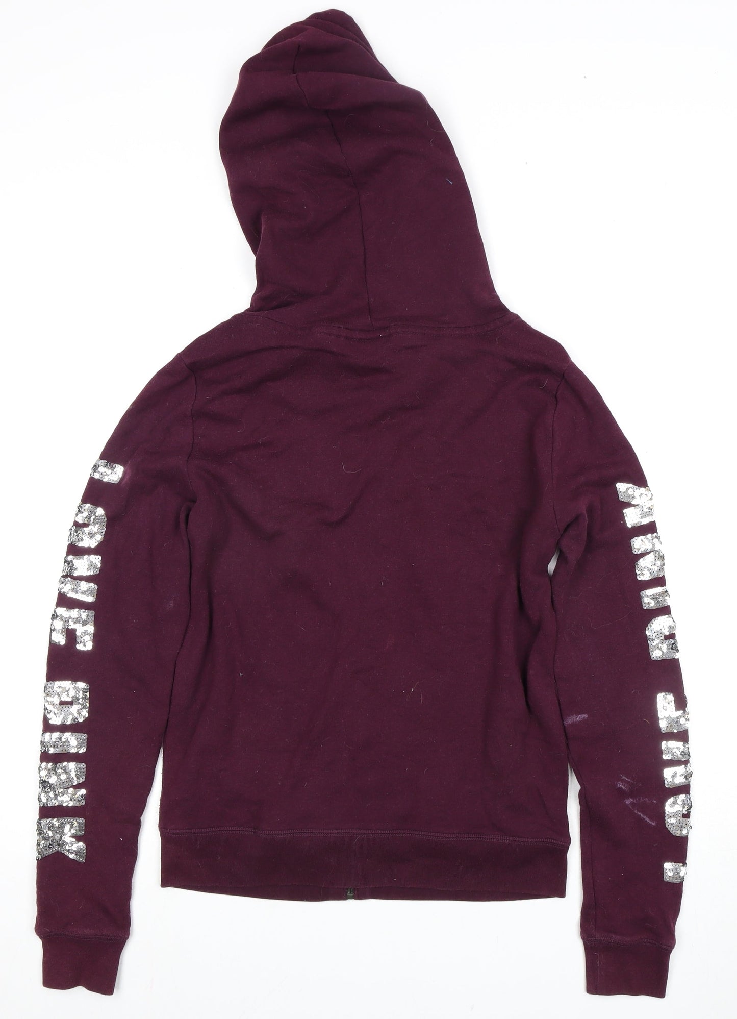 PINK Women's Purple Full Zip Hoodie, S, Sequin Accents
