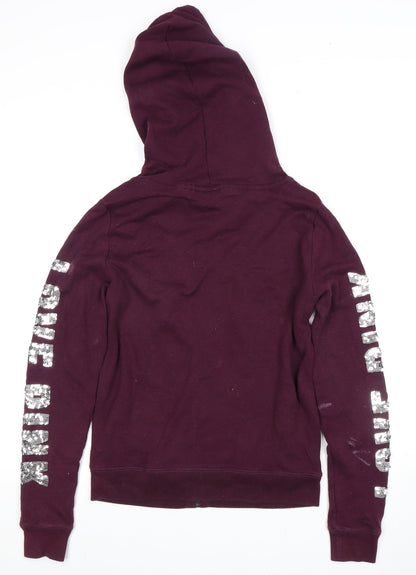 PINK Women's Purple Full Zip Hoodie, S, Sequin Accents