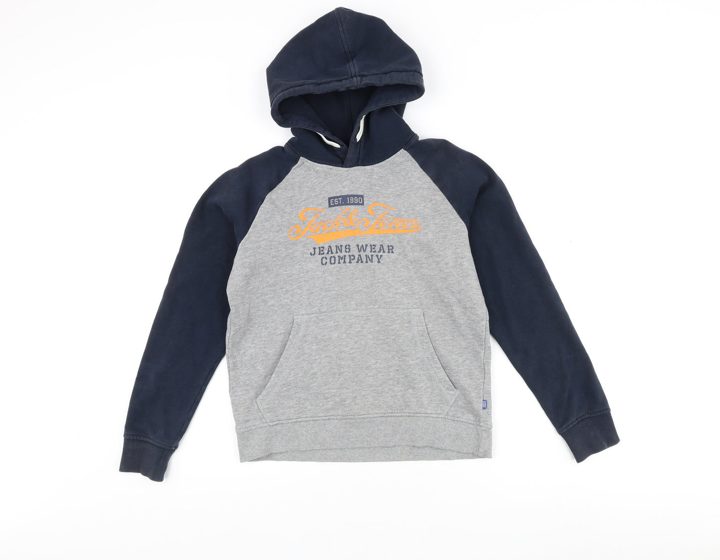 Jack & Jones Boys Grey Blue Pullover Logo Hoodie Size 24