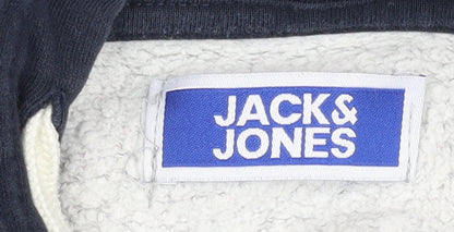 Jack & Jones Boys Grey Blue Pullover Logo Hoodie Size 24