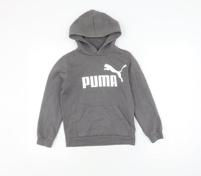 Puma Boys Grey Pullover Hoodie, Size M, Logo Accent