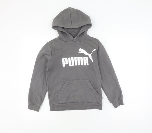 Puma Boys Grey Pullover Hoodie, Size M, Logo Accent