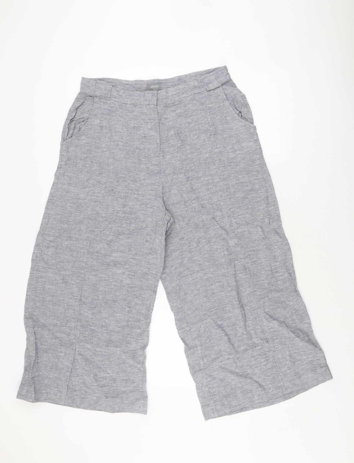 Jaeger Women's Grey Linen Wide-Leg Trousers, Size 14