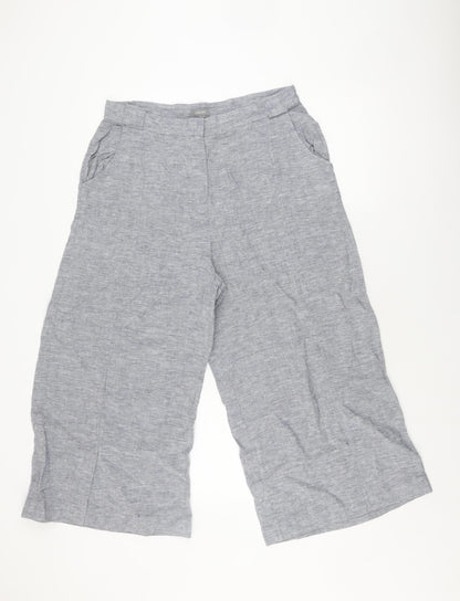 Jaeger Women's Grey Linen Wide-Leg Trousers, Size 14