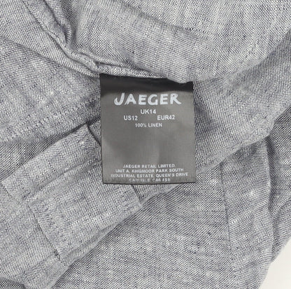 Jaeger Women's Grey Linen Wide-Leg Trousers, Size 14