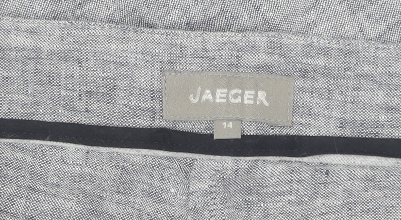 Jaeger Women's Grey Linen Wide-Leg Trousers, Size 14