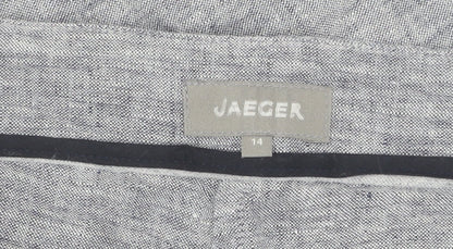 Jaeger Women's Grey Linen Wide-Leg Trousers, Size 14