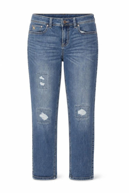 Front view of Abercrombie & Fitch Teens Blue Boyfriend Jeans, size 13-14