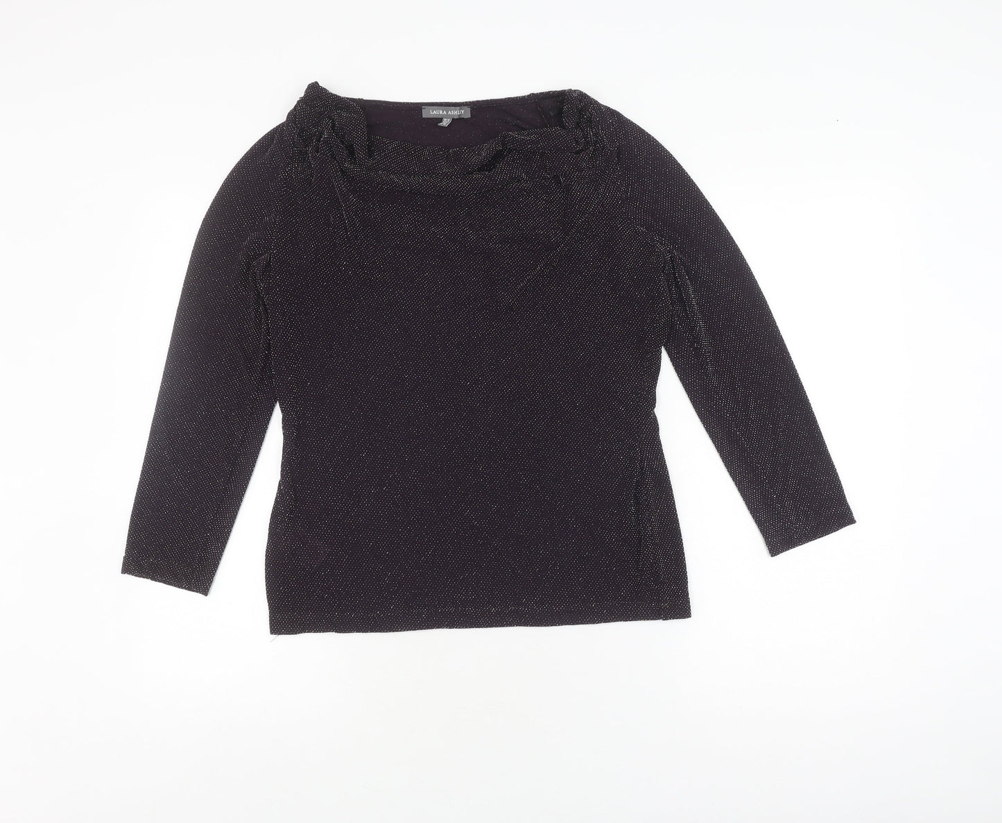 Laura Ashley Black Women's Blouse, Size 12, 3/4 Sleeve, Cowl Neck