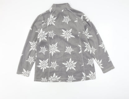 Damart Grey Floral Fleece Jacket, Size 12, Full Zip Women's