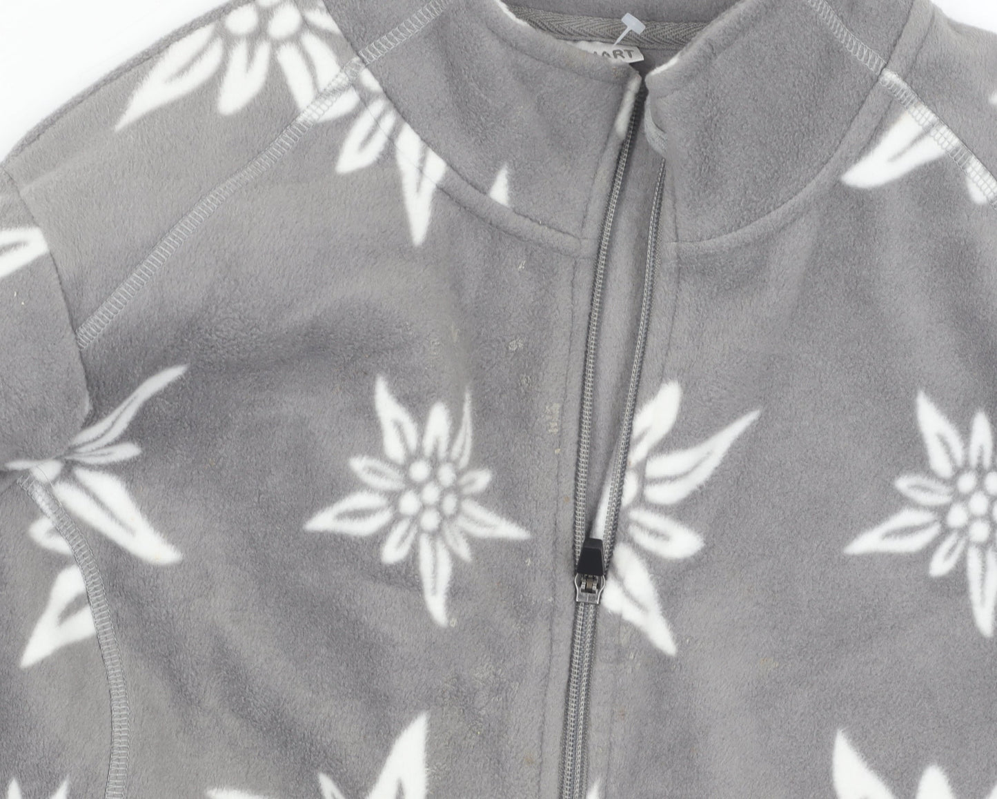 Damart Grey Floral Fleece Jacket, Size 12, Full Zip Women's