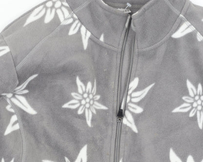 Damart Grey Floral Fleece Jacket, Size 12, Full Zip Women's