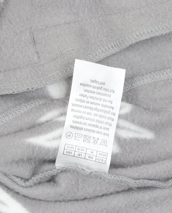 Damart Grey Floral Fleece Jacket, Size 12, Full Zip Women's