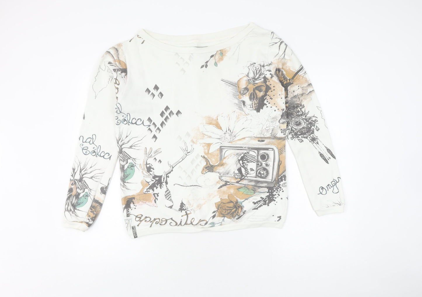 Colcci Women's White Graphic Print Pullover Sweatshirt S