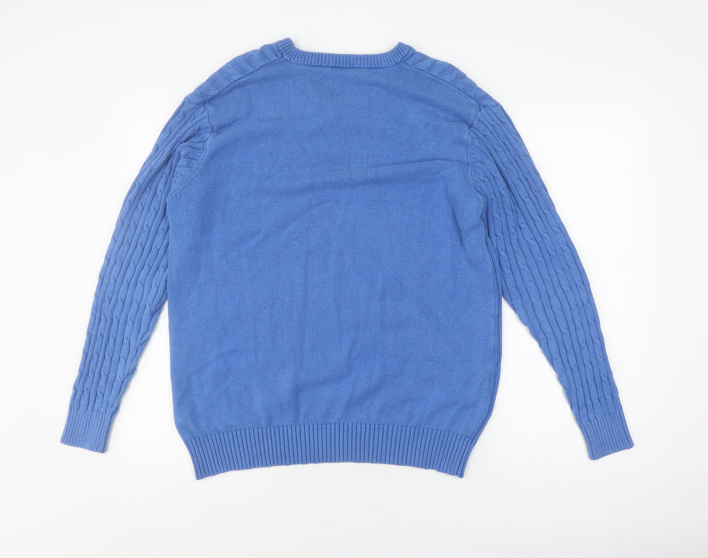 Pegasus Men's Blue V-Neck Cable-Knit Jumper L