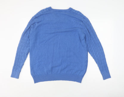Pegasus Men's Blue V-Neck Cable-Knit Jumper L