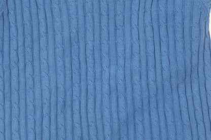 Pegasus Men's Blue V-Neck Cable-Knit Jumper L