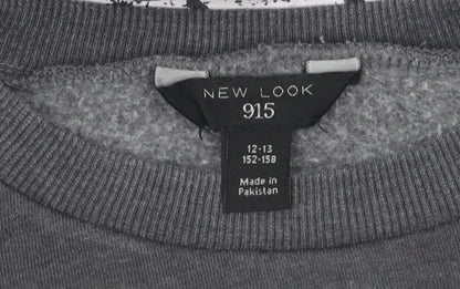 New Look Girls Grey Pullover Sweatshirt 12-13Y Graphic Print