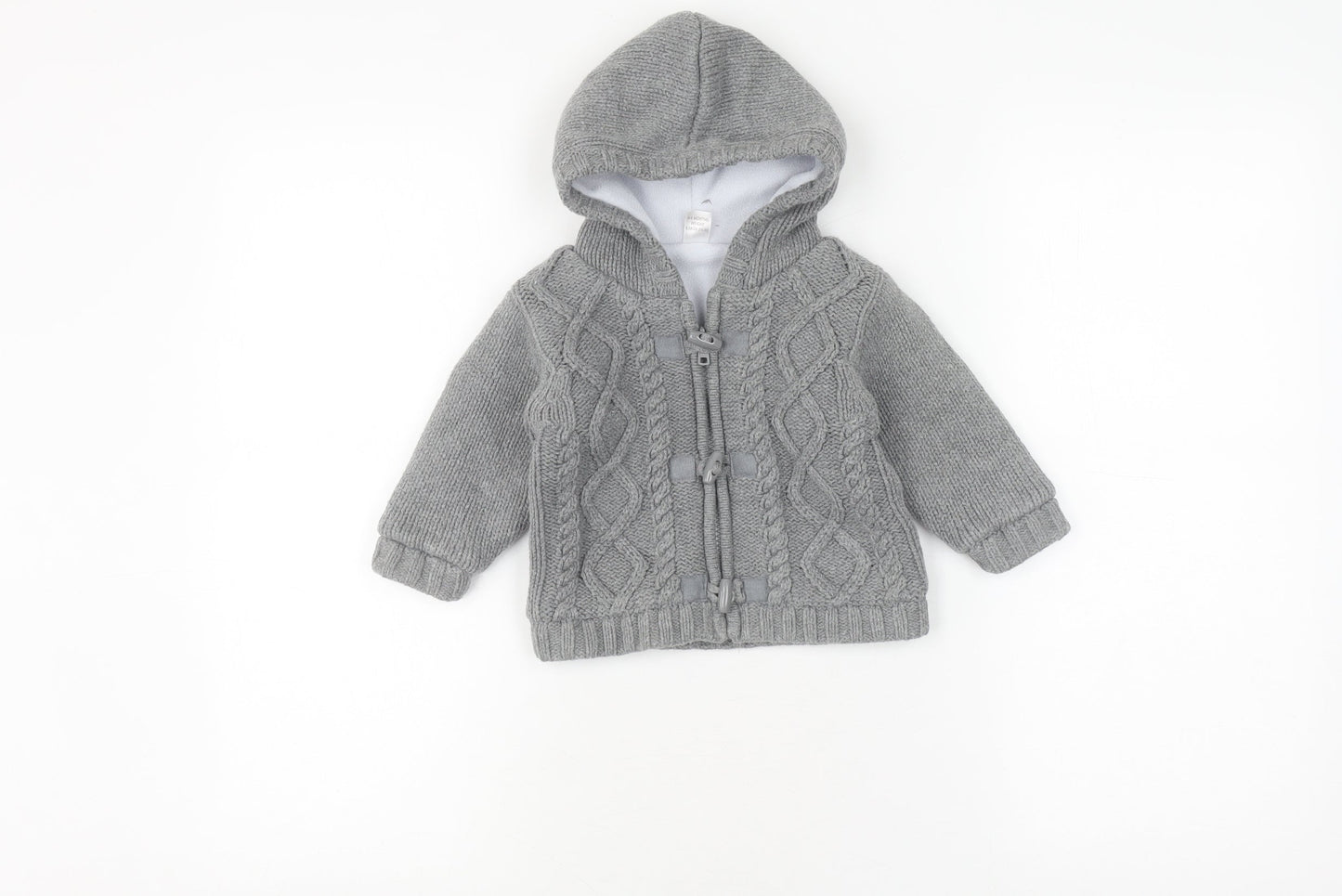 Next Unisex Grey Cable Knit Hooded Jacket 6-9 Months