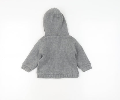 Next Unisex Grey Cable Knit Hooded Jacket 6-9 Months