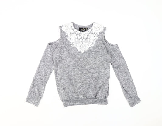 Lipsy Grey Cold Shoulder Lace Blouse, XS, Knit, Spring