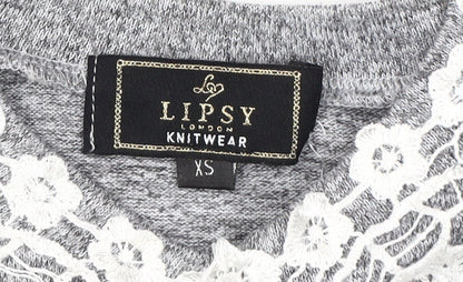 Lipsy Grey Cold Shoulder Lace Blouse, XS, Knit, Spring