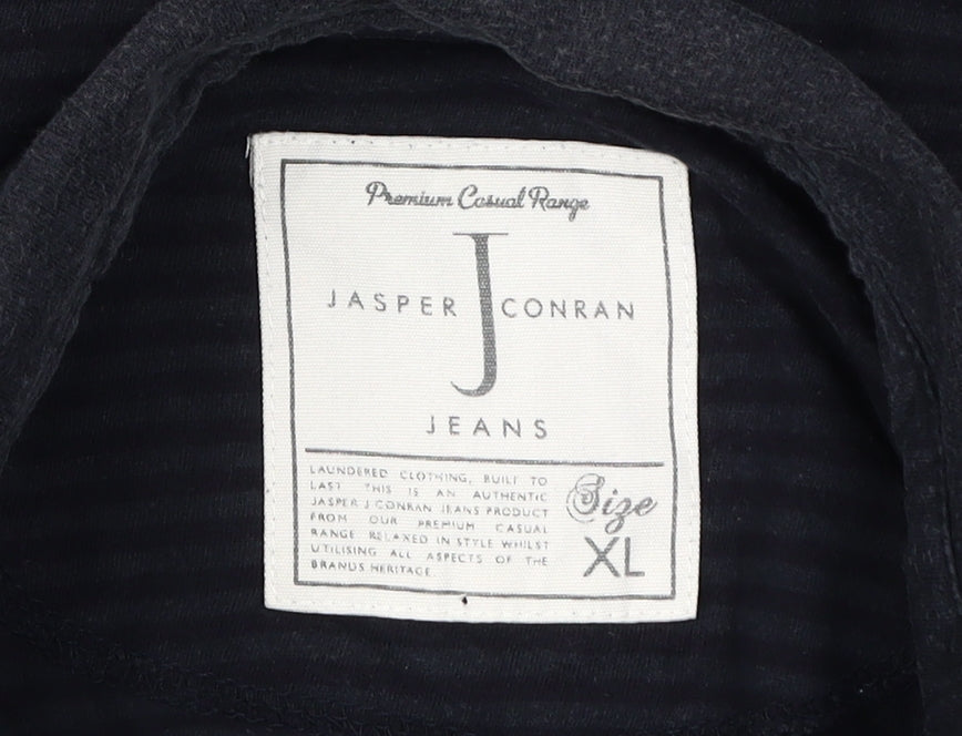 Jasper Conran Men's Black XL Striped Long Sleeve Polo